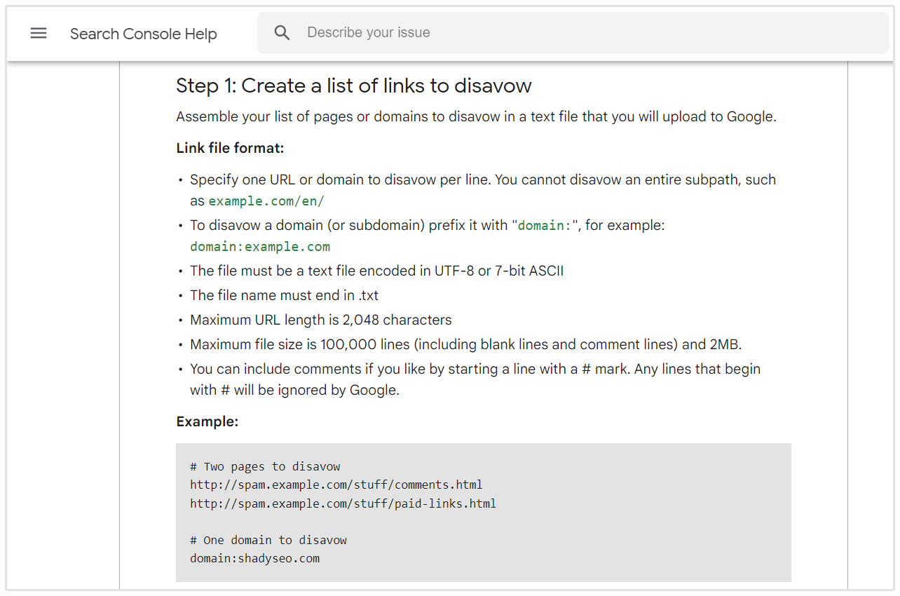 Google Search Console Disavow